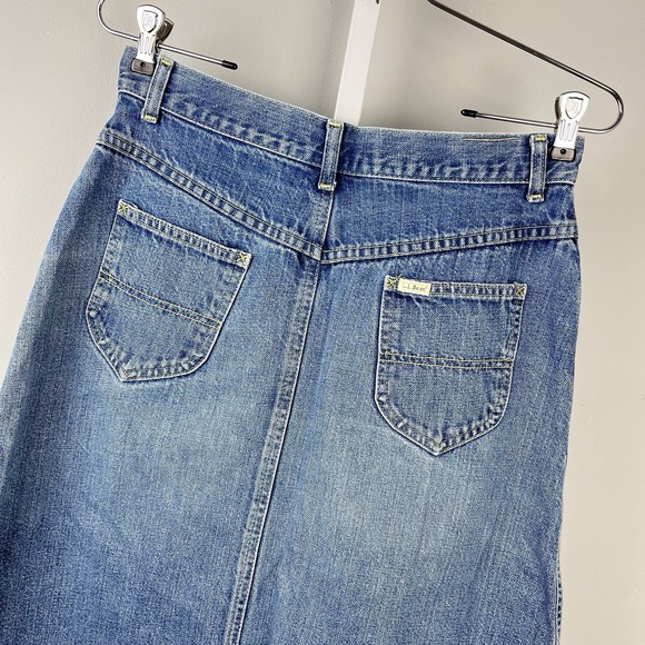Vintage L.L. Bean Denim Jean Midi Skirt Womens 12 A-Line Blue 28 Waist Boho - Picture 6 of 9